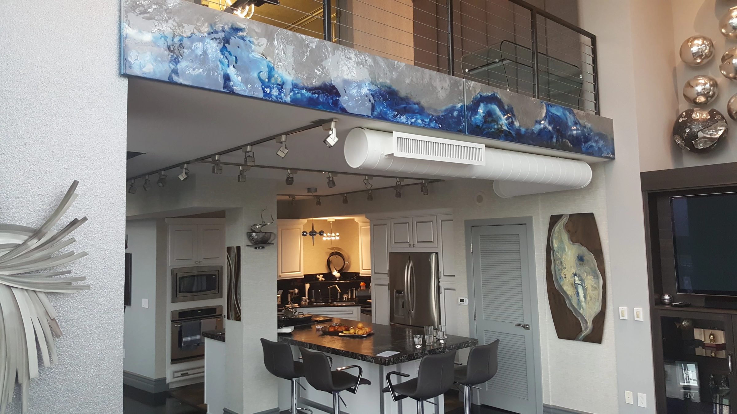 Sonic Waves, abstract painting, 16 ft × 21 in, mixed media abstract on canvas, by Joline Renn