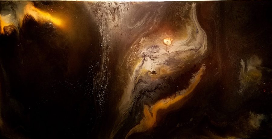 Andromeda, abstract painting, 8 ft × 4 ft, resin abstract on canvas, by Joline Renn