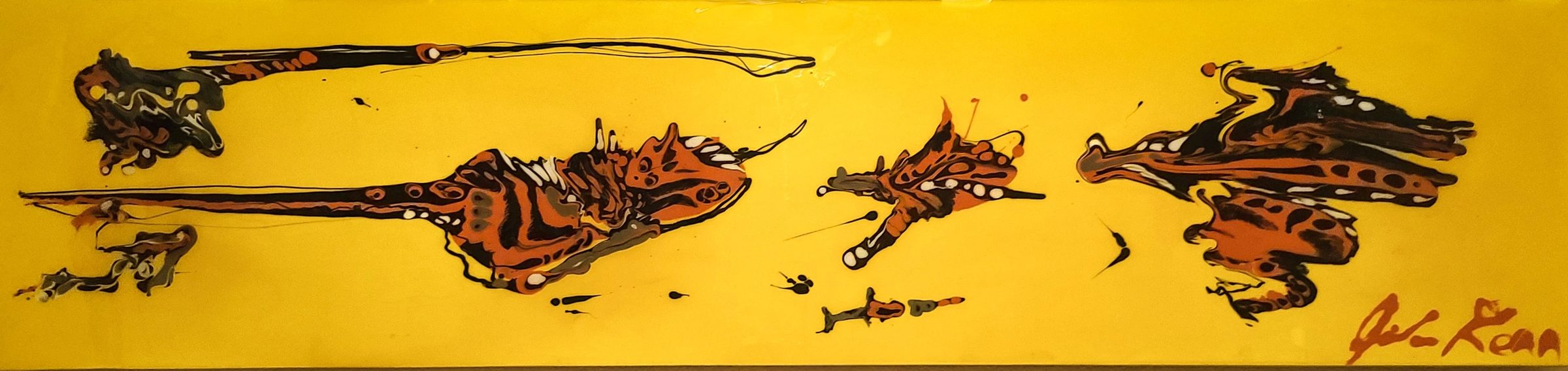 Butterfly Splat, abstract painting, 2 ft × 8 ft, mixed media on canvas, by Joline Renn