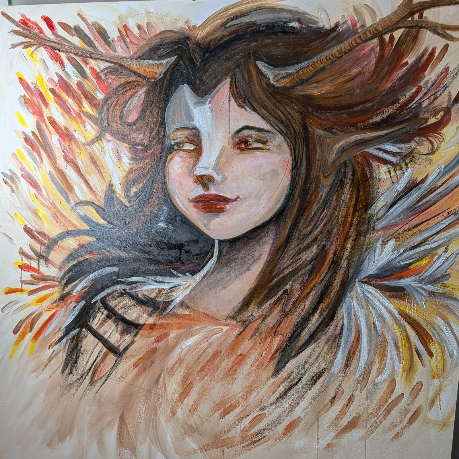 Artemis, abstract painting, 36 in × 36 in, oil on canvas, by Joline Renn