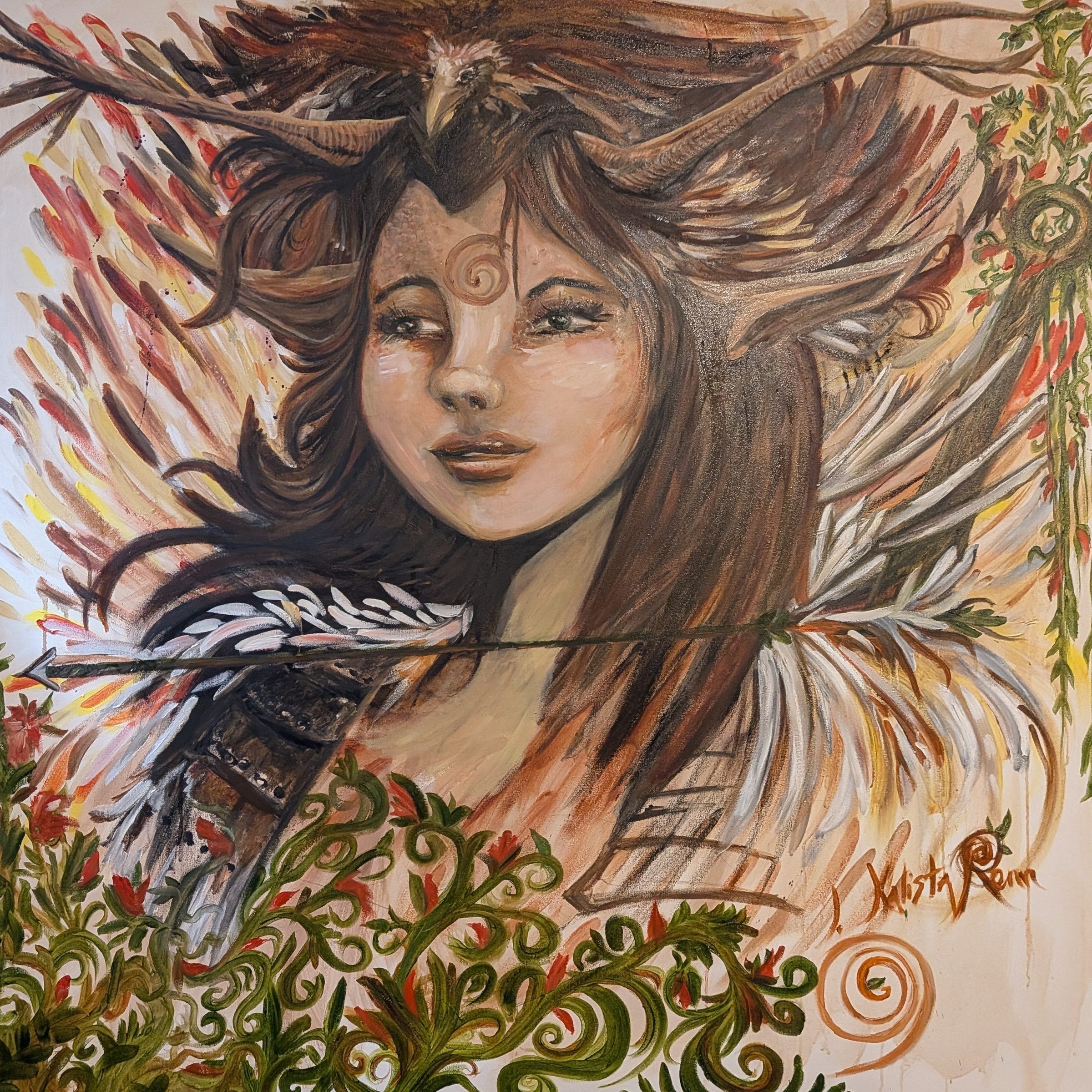 Artemis, abstract painting, 36 in × 36 in, oil on canvas, by Joline Renn