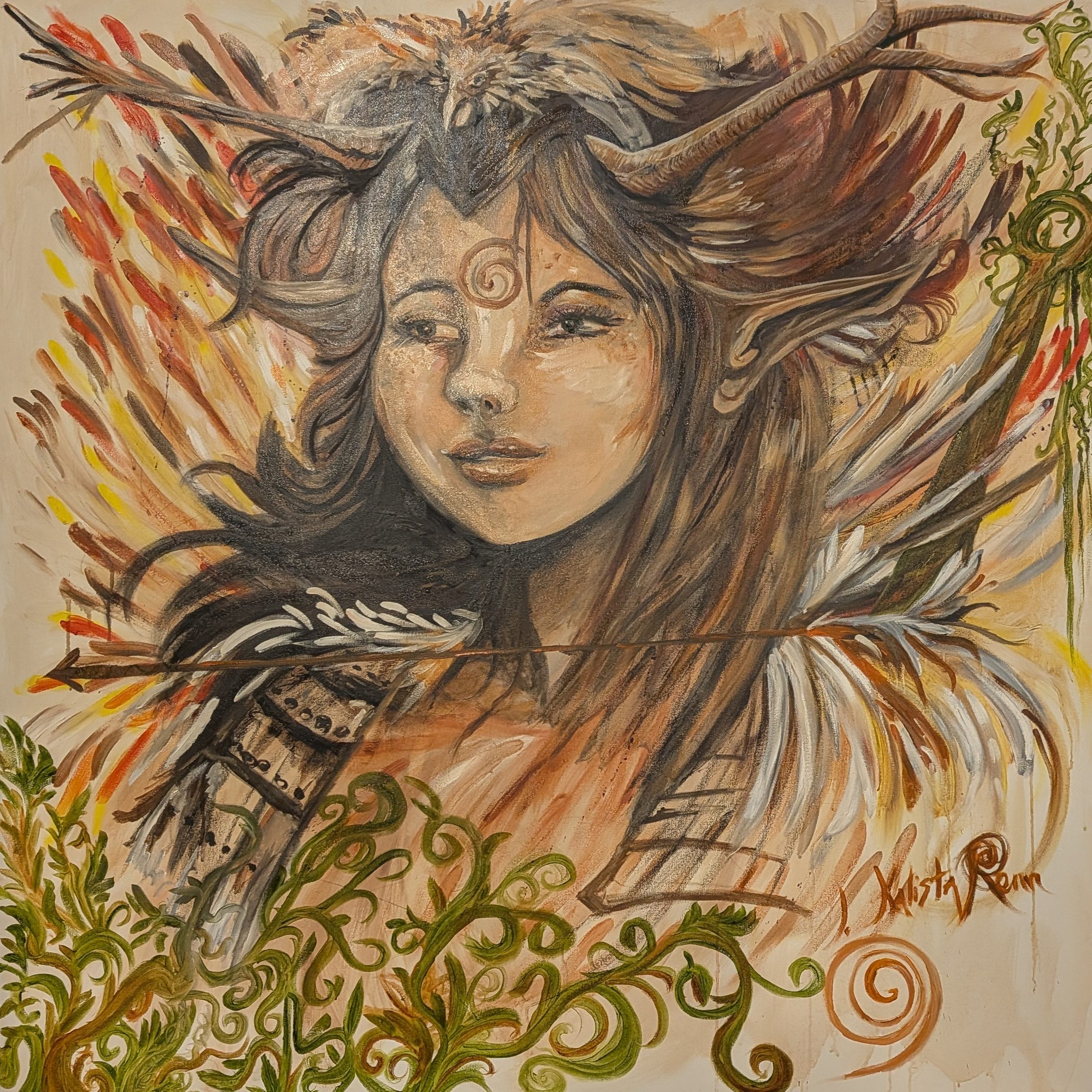 Artemis by Joline Renn — 2 September — signed, before the red flowers and the hawk