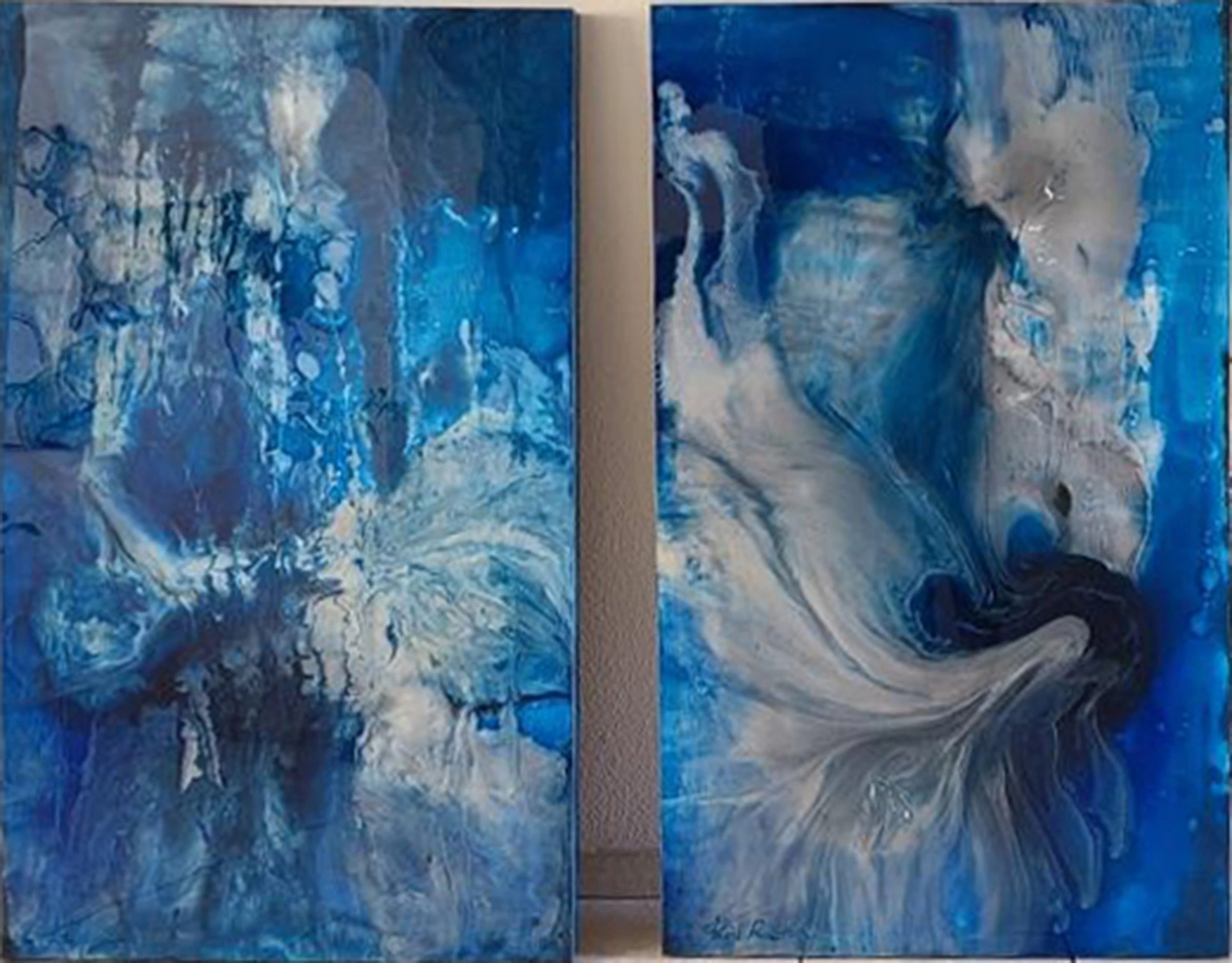 Untitled Diptych, abstract painting, Two panels, mixed media on canvas, by Joline Renn
