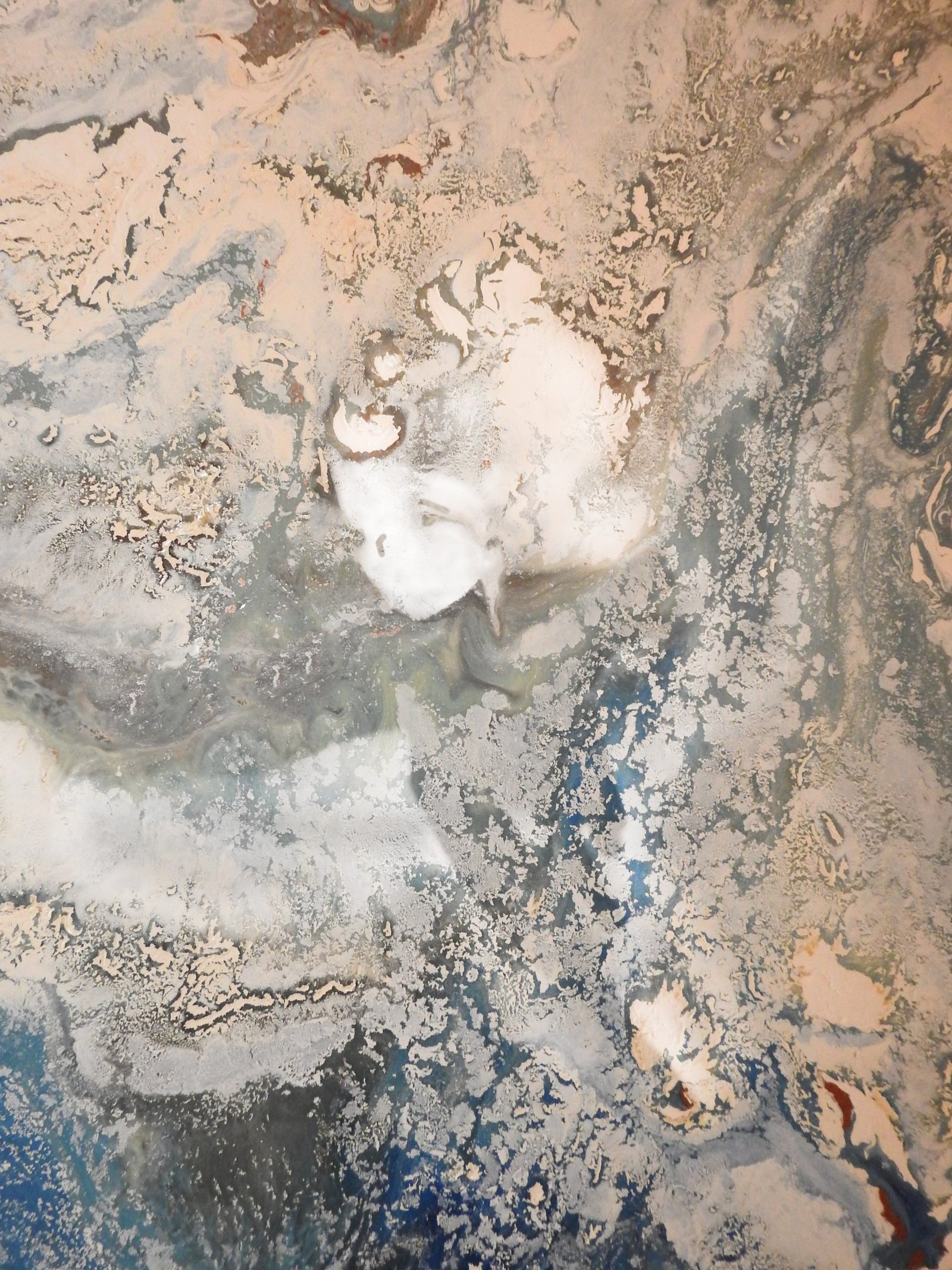 Girl in Wave, abstract painting, 6 ft × 4 ft, encaustic, resin and mixed media on canvas, by Joline Renn