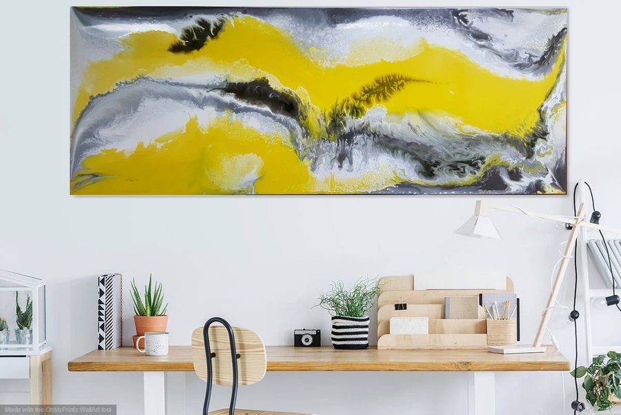 Grace, abstract painting, 3 ft × 7 ft, resin, enamel, metallic powders, oils, chalk, acrylic, lacquer and pigments, by Joline Renn