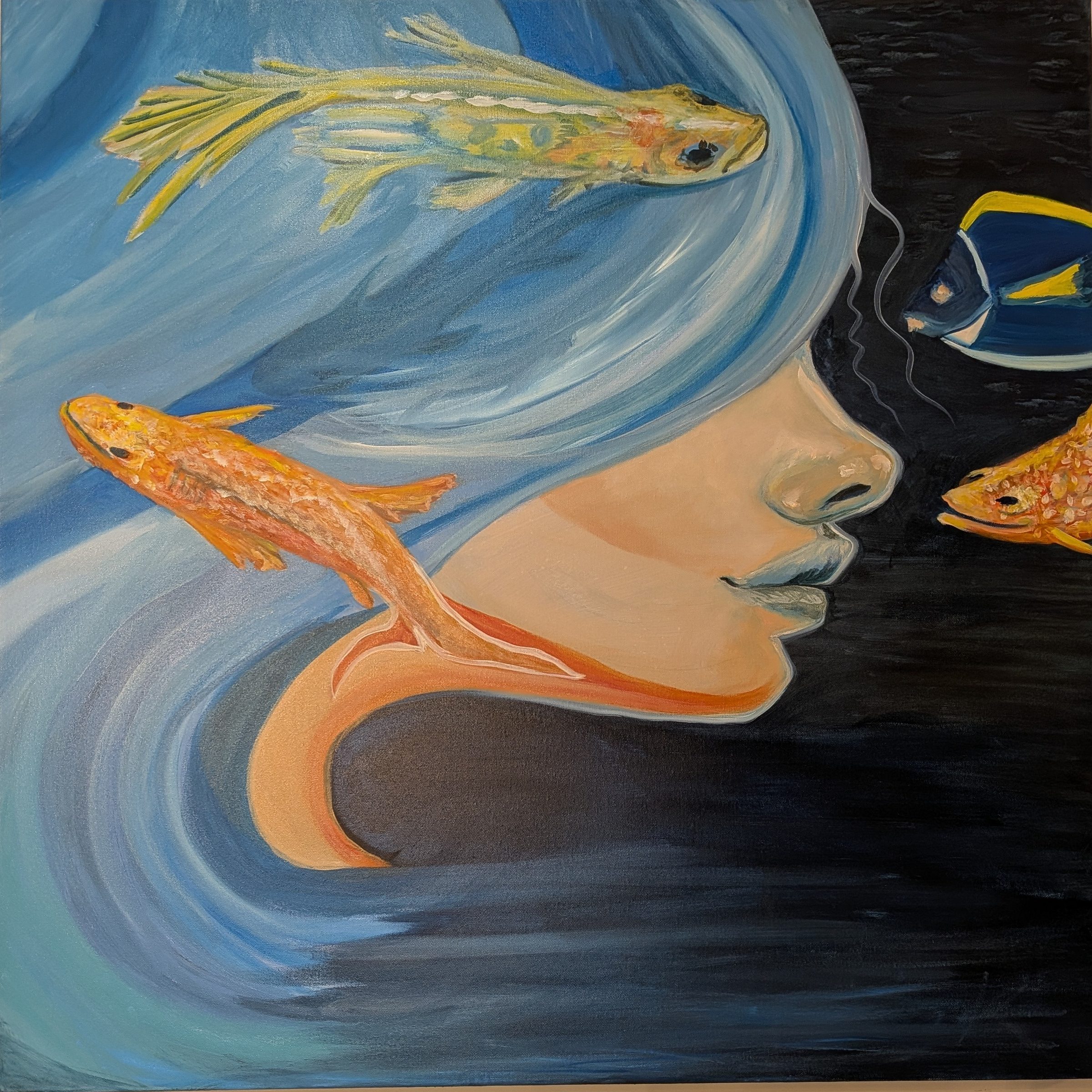 Pisces Virgo Rising, abstract painting, 36 in × 36 in, oil on canvas, by Joline Renn
