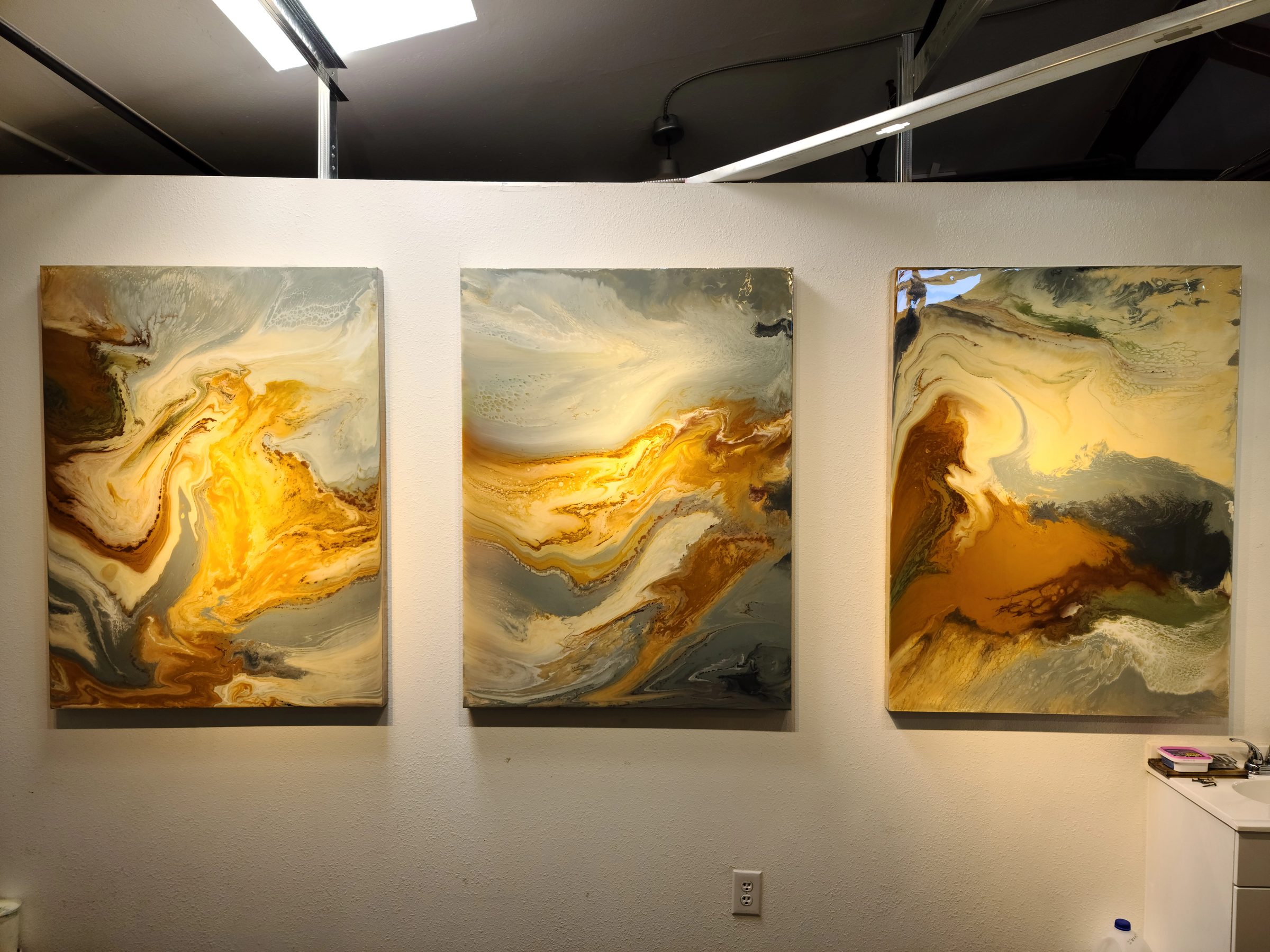 Serene Triptych by Joline Renn — The three panels together on the wall.