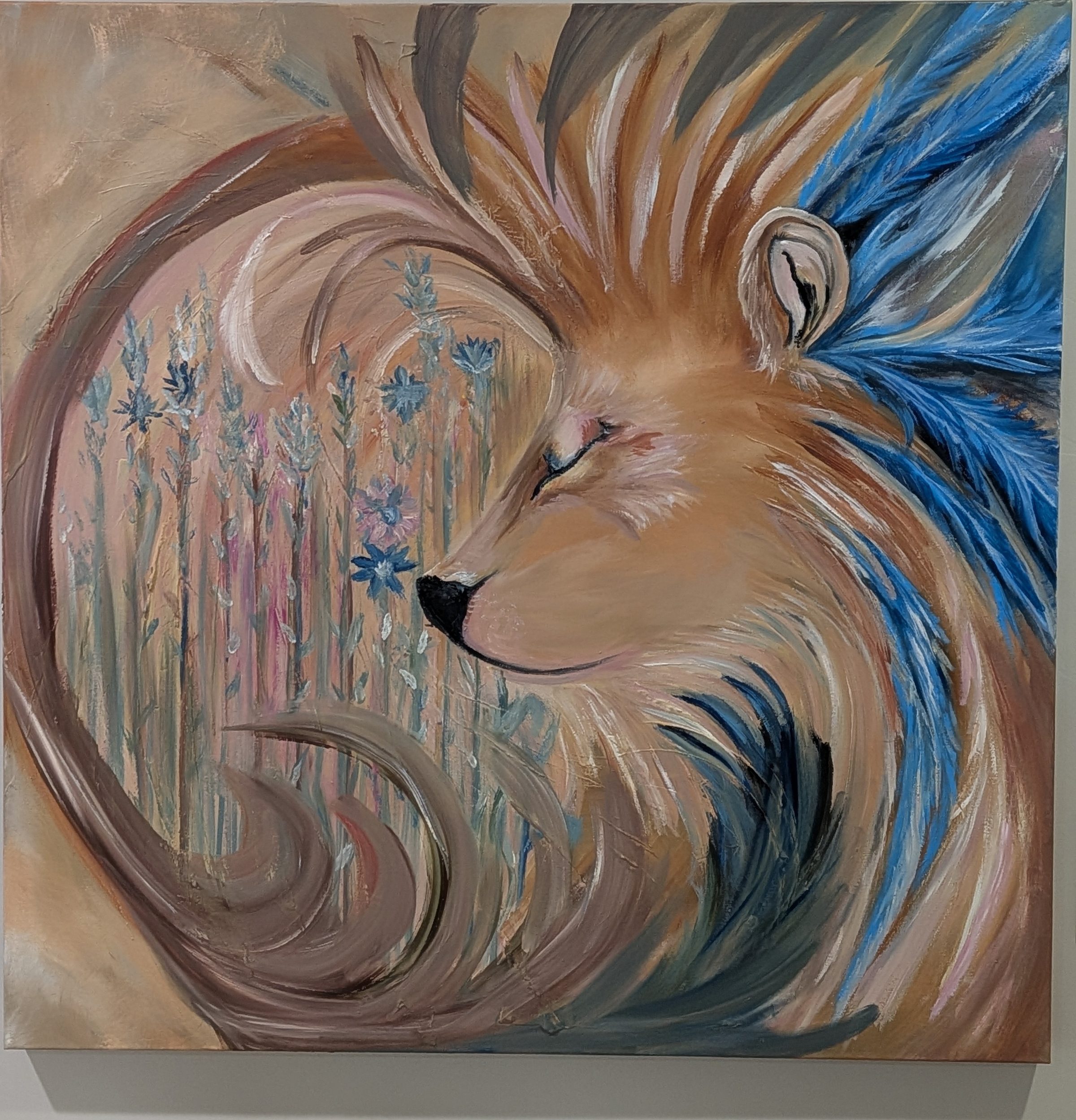 Strength, abstract painting, 36 in × 36 in, oil on canvas, by Joline Renn
