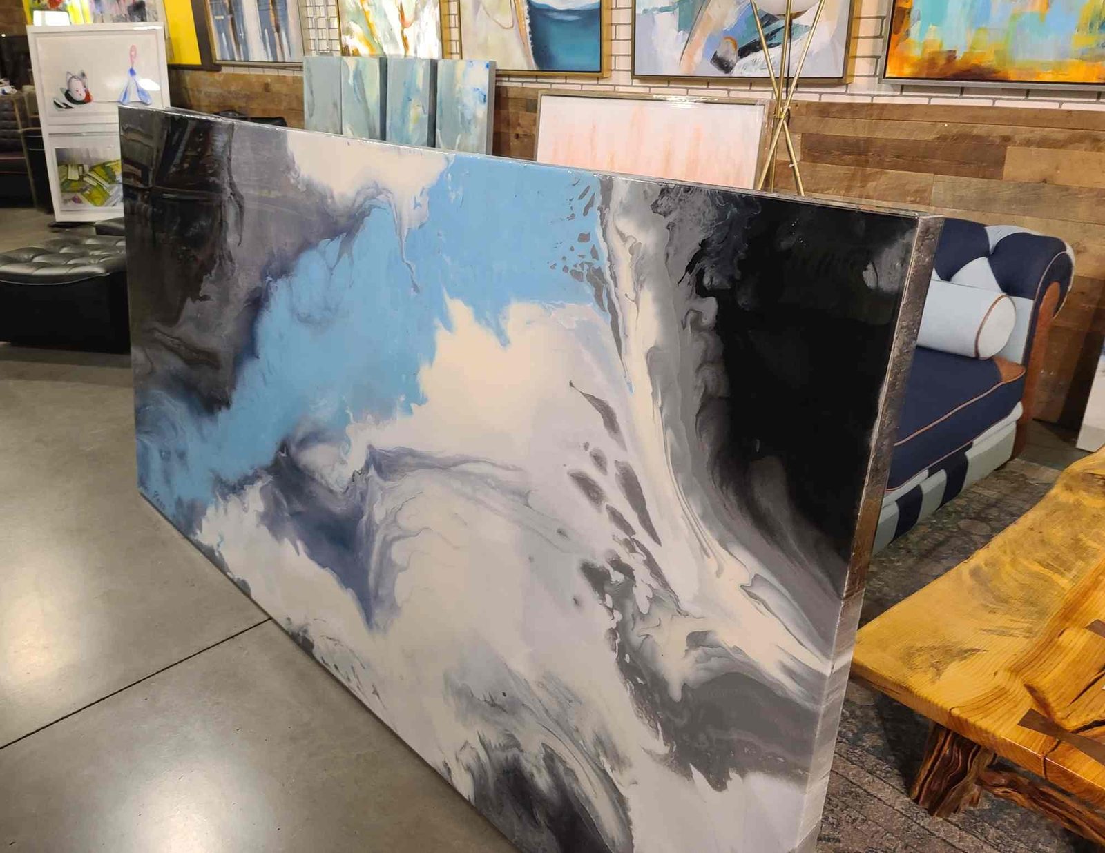 Time Traveler, abstract painting, 8 ft × 4 ft, resin and mixed media on canvas, by Joline Renn